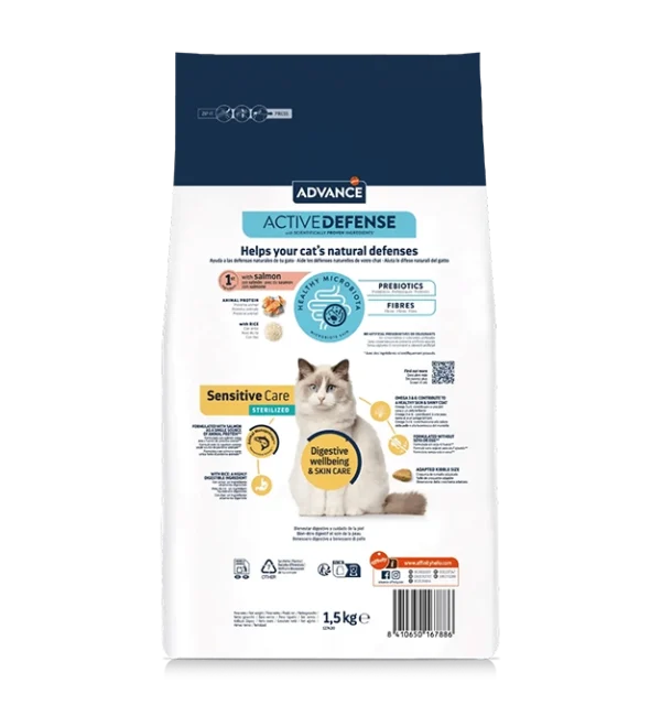 ADVANCE Cat Sterilized Adult Sensitive Care Salmon & Rice Dry Food - Image 3